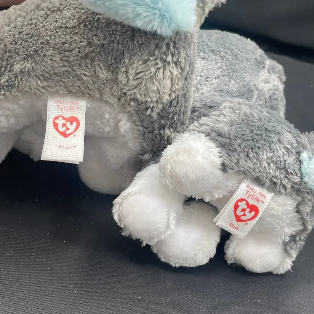 Ty Beanie Boo Plush Husky Stuffed Animals SLUSH x2 Medium & Small Set 2pc